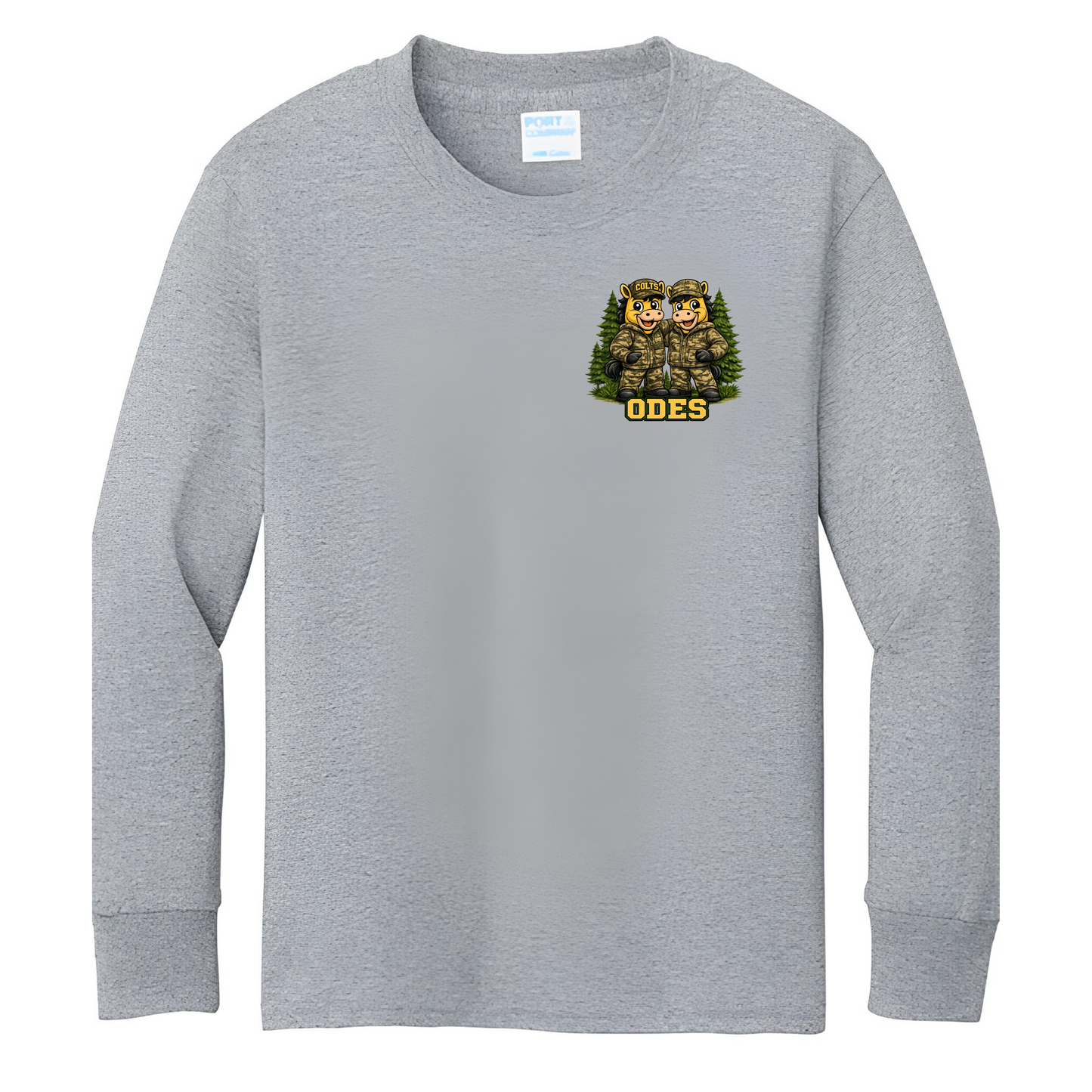 Youth Old Dock Elementary School Colts Camo Mascot Long Sleeve