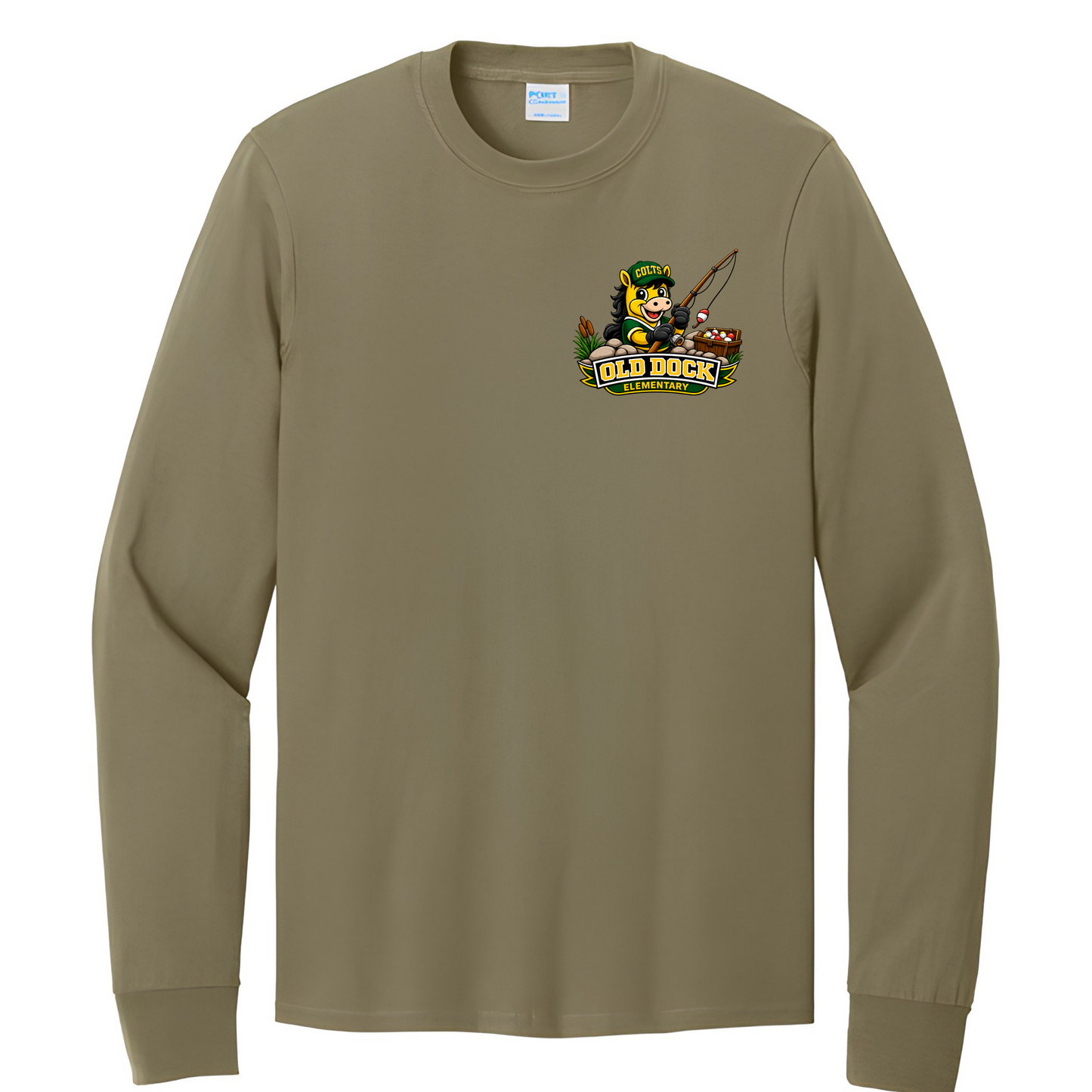 Adult Old Dock Elementary Colts Fishing Mascot Spirit Shirt – Long Sleeve