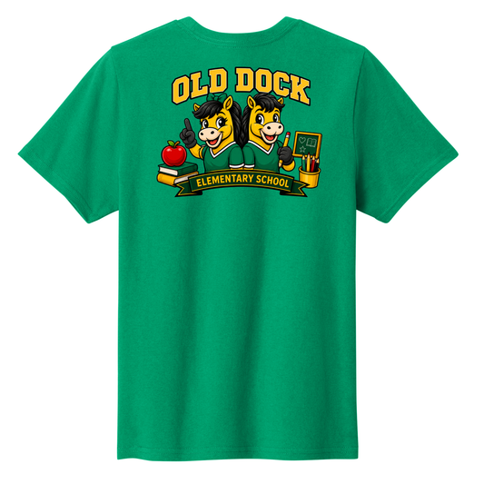 Adult- Old Dock Elementary Colts School Spirit Shirt – Kelly Green