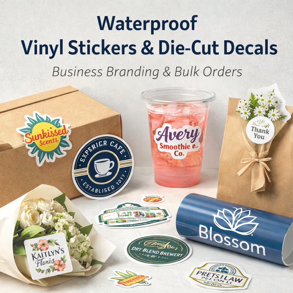Waterproof Vinyl Stickers, Die-Cut Decals & Custom Designs Set of 8