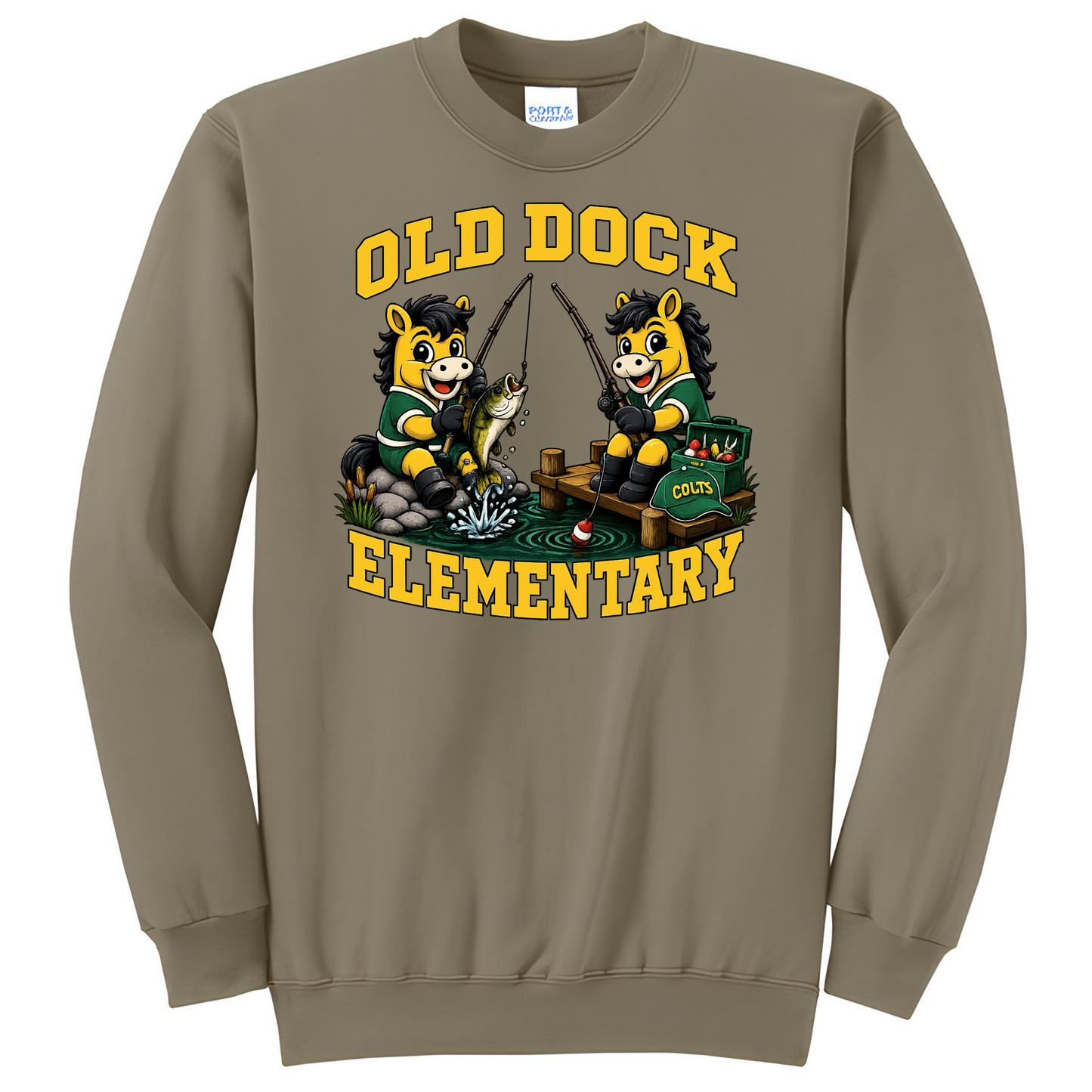 Adult - Old Dock Elementary Colts Fishing Mascot Spirit Shirt – Sweater