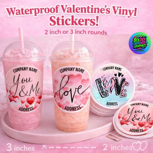 Custom Valentine’s Day Waterproof Vinyl Stickers – Personalized Business Name & Address Labels
