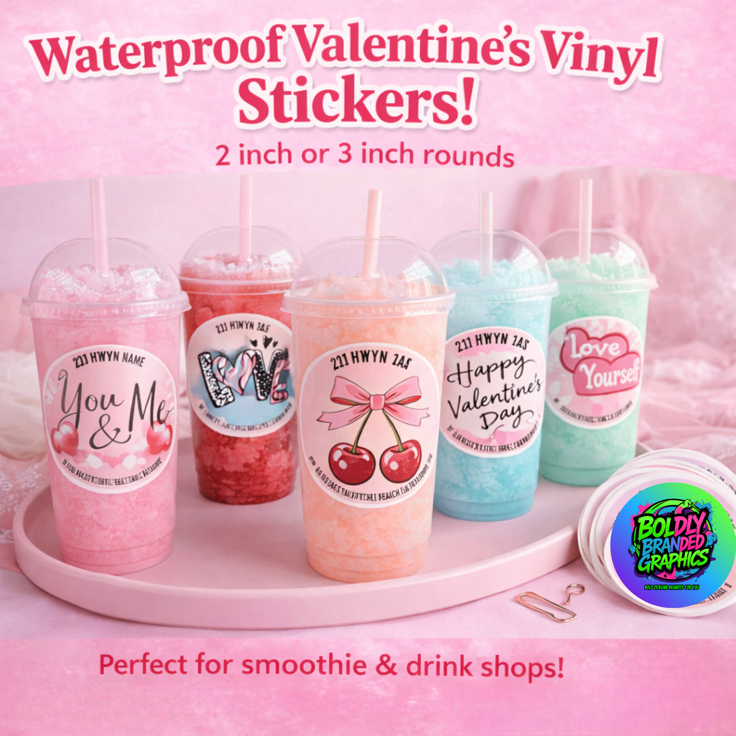 Custom Valentine’s Day Waterproof Vinyl Stickers – Personalized Business Name & Address Labels