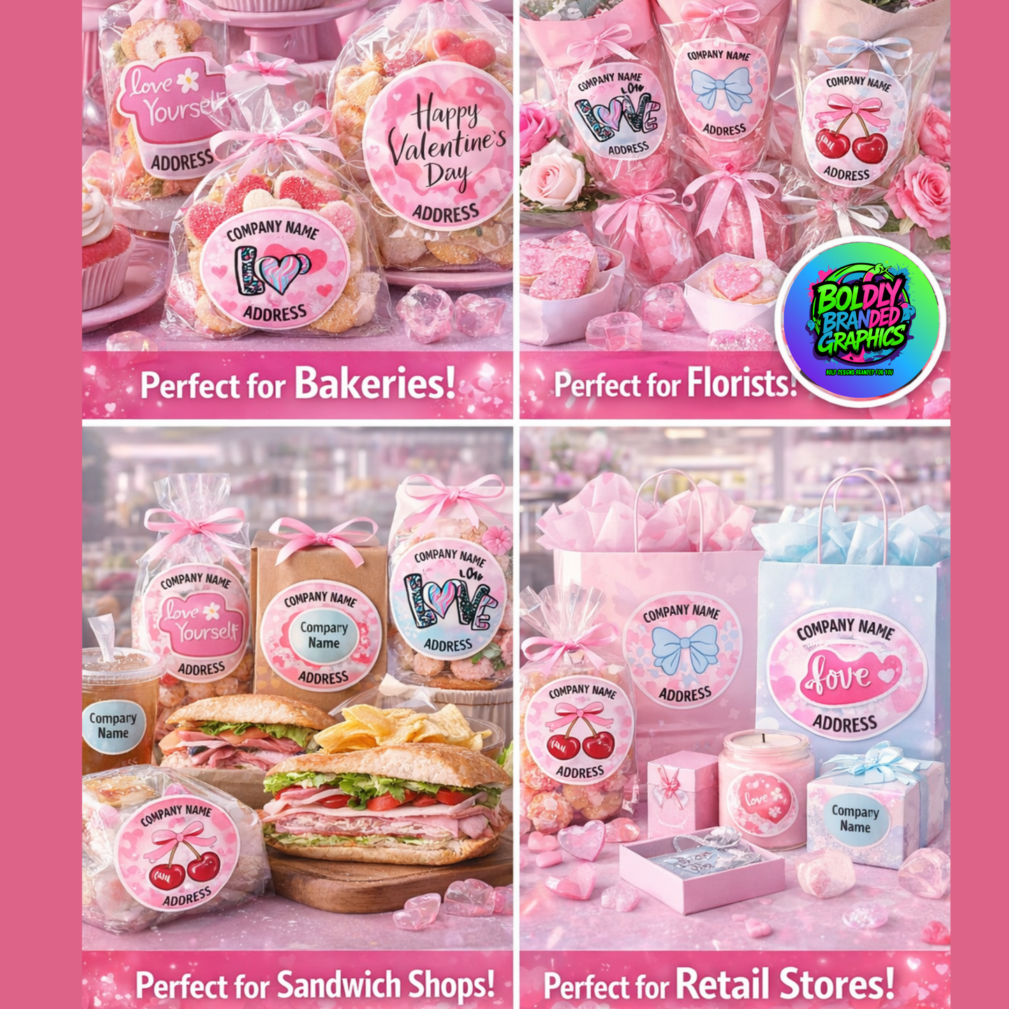 Custom Valentine’s Day Waterproof Vinyl Stickers – Personalized Business Name & Address Labels