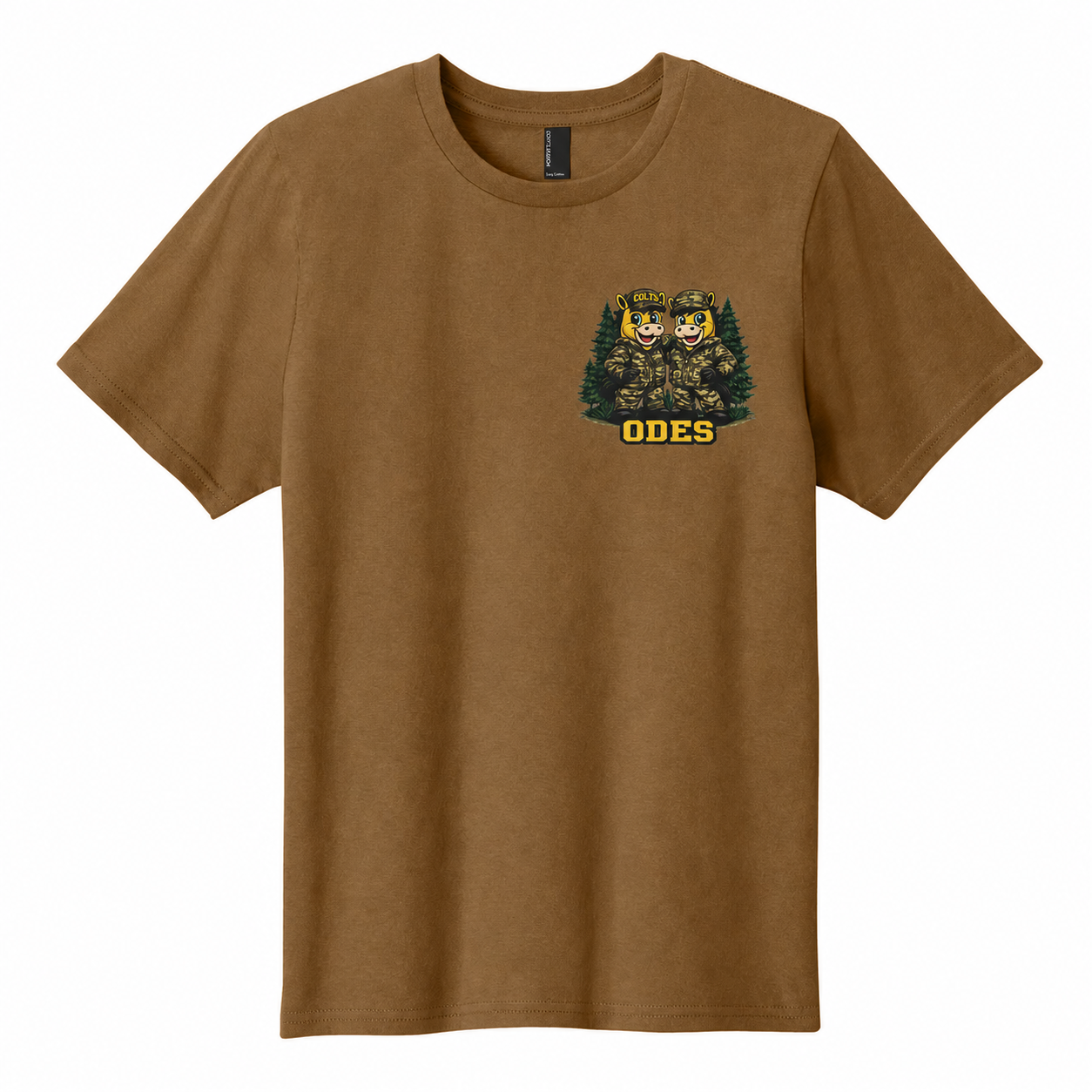 Adult Old Dock Elementary School Colts Camo Mascot Shirt