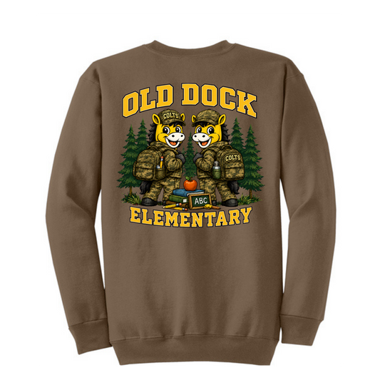 Adult Old Dock Elementary School Colts Camo Mascot Sweater