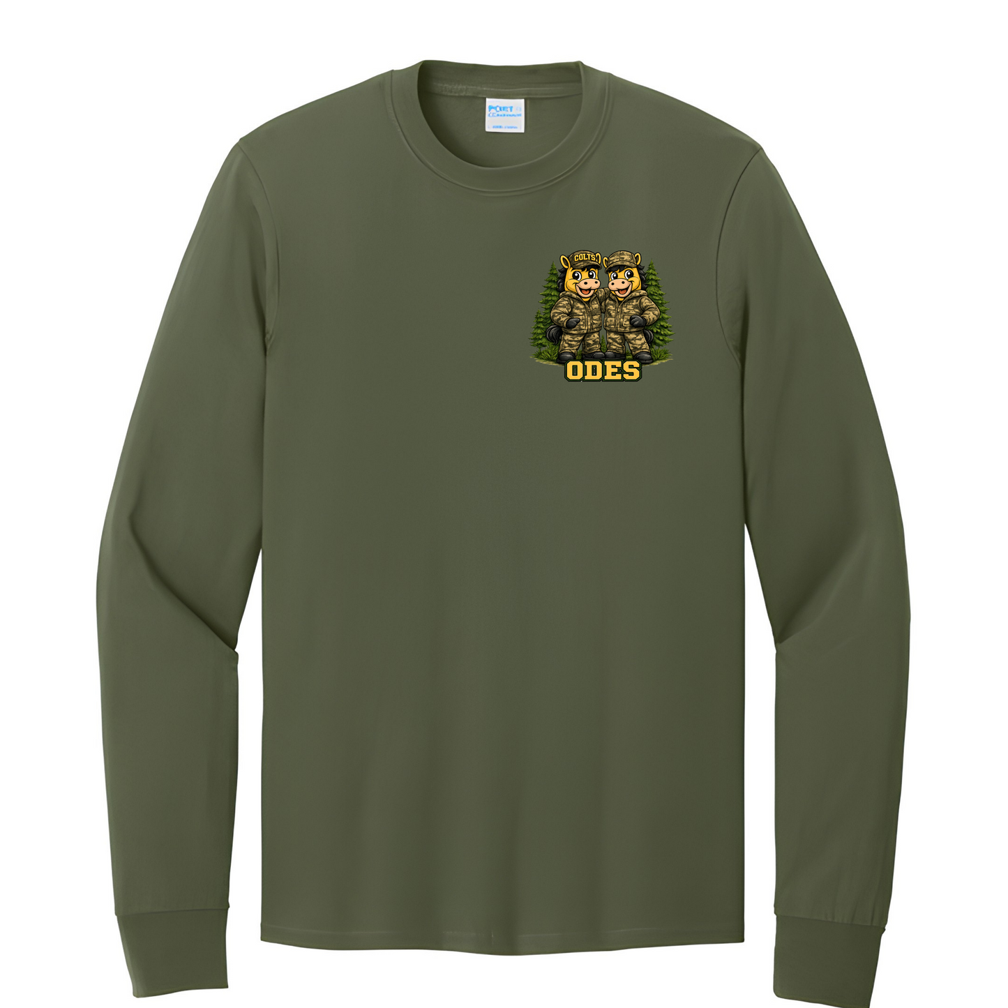 Adult  Old Dock Elementary School Colts Camo Mascot Long Sleeve