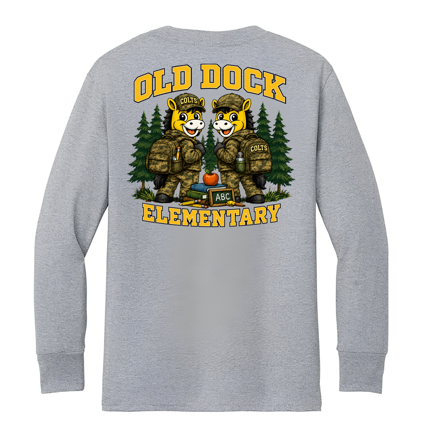 Youth Old Dock Elementary School Colts Camo Mascot Long Sleeve