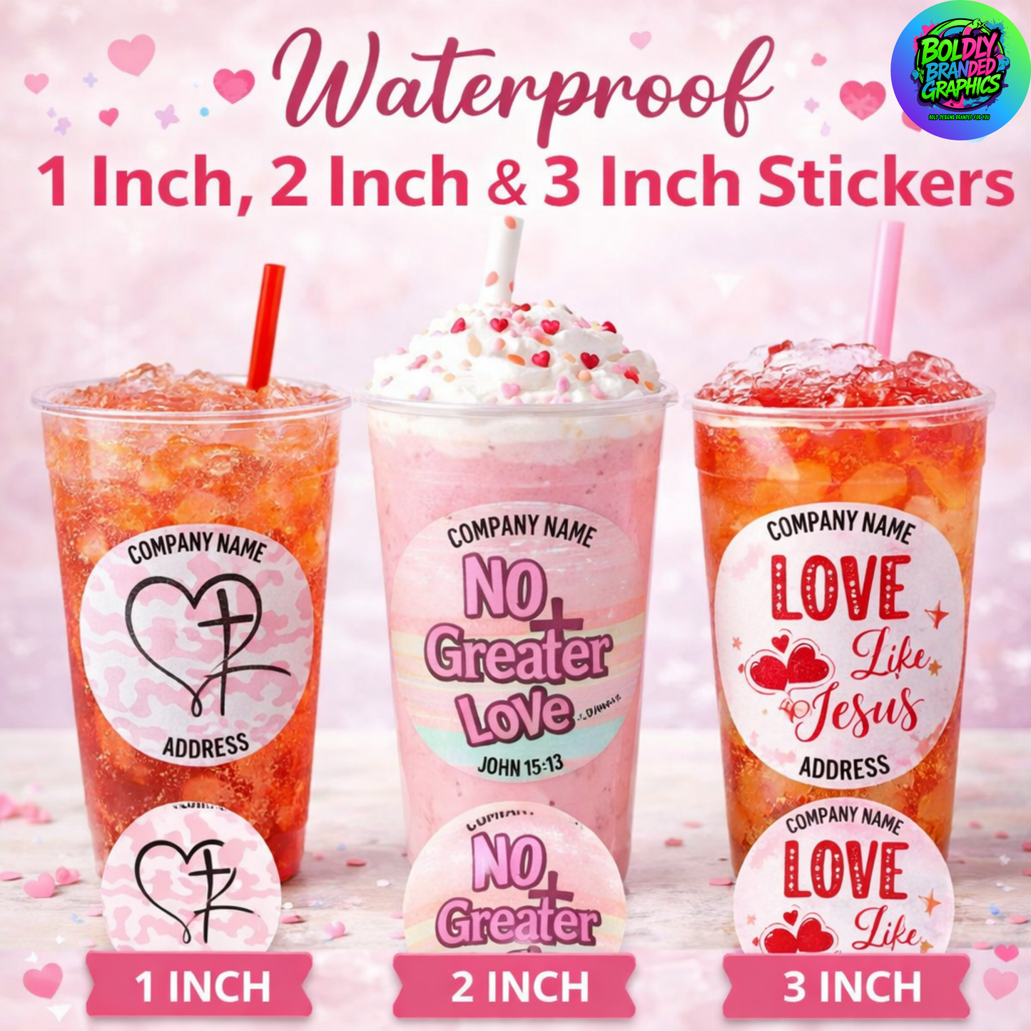 Custom Christian Valentine’s Day Waterproof Vinyl Stickers – Set of 8