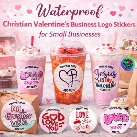 Custom Christian Valentine’s Day Waterproof Vinyl Stickers – Set of 8