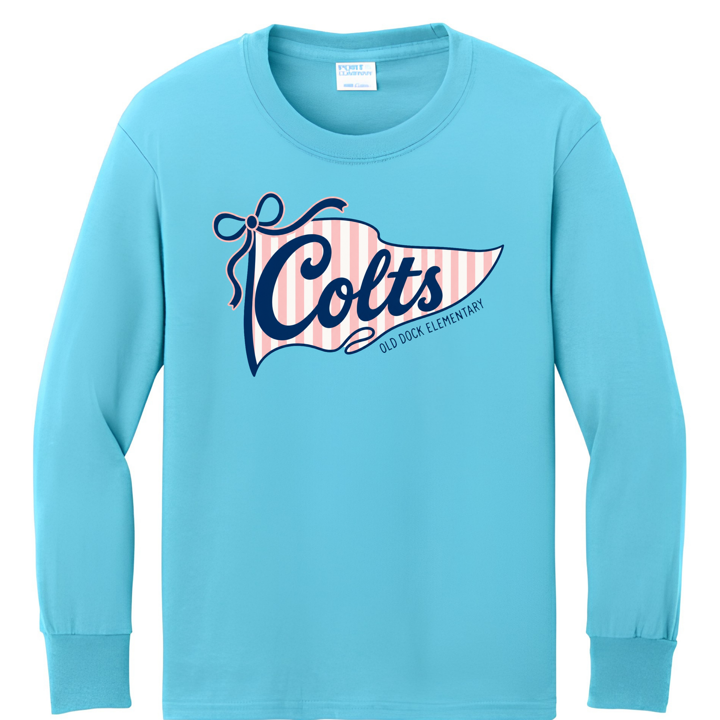 Youth Old Dock Elementary Colts Youth Spirit T-Shirt – Long Sleeve Aqua Blue