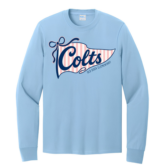 Adult Old Dock Elementary Colts Youth Spirit T-Shirt –Lt. Blue Long Sleeve