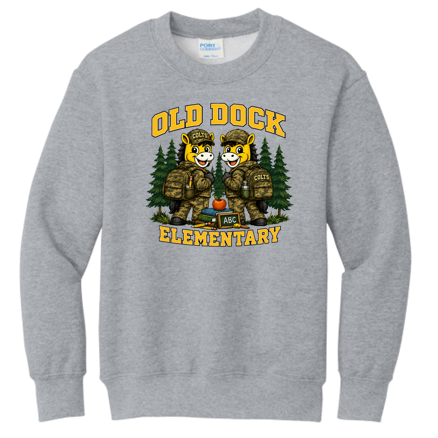 Youth Old Dock Elementary School Colts Camo Mascot Sweatshirt