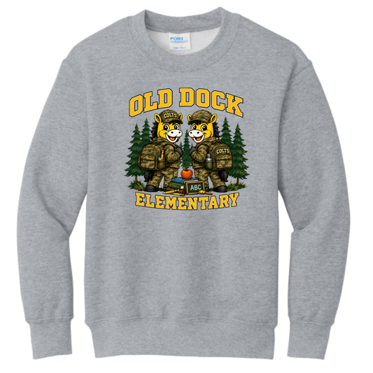 Youth Old Dock Elementary School Colts Camo Mascot Sweatshirt