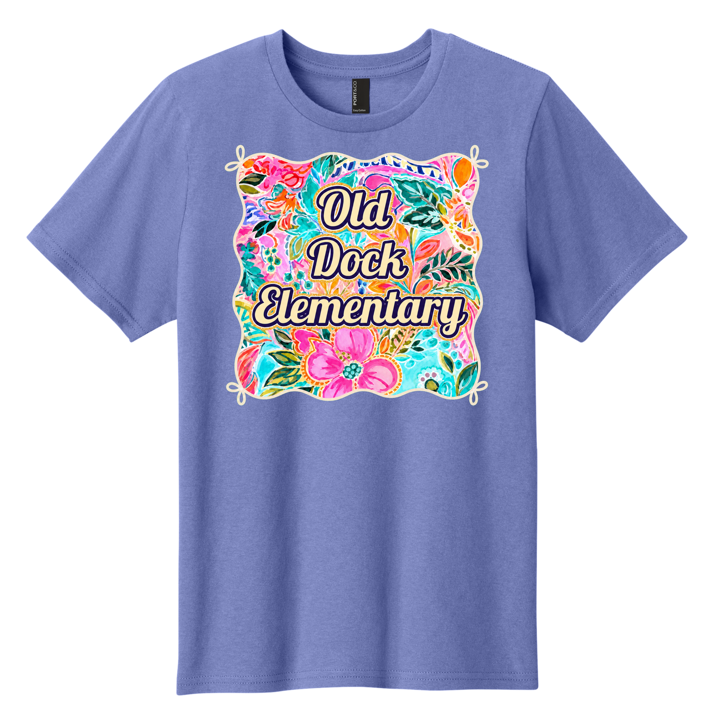 Youth - Old Dock Elementary Colorful Floral School Spirit Shirt – Lavender