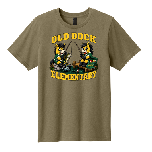 Youth Old Dock Elementary Colts Fishing Mascot Spirit Shirt – Coyote Brown T-Shirt