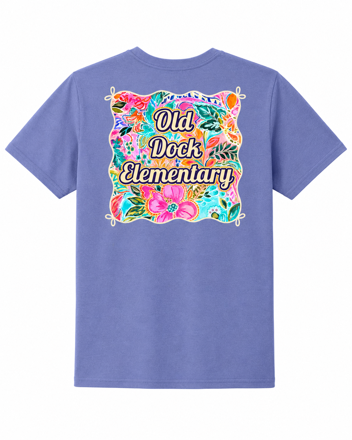 Youth - Old Dock Elementary Colorful Floral School Spirit Shirt – Lavender