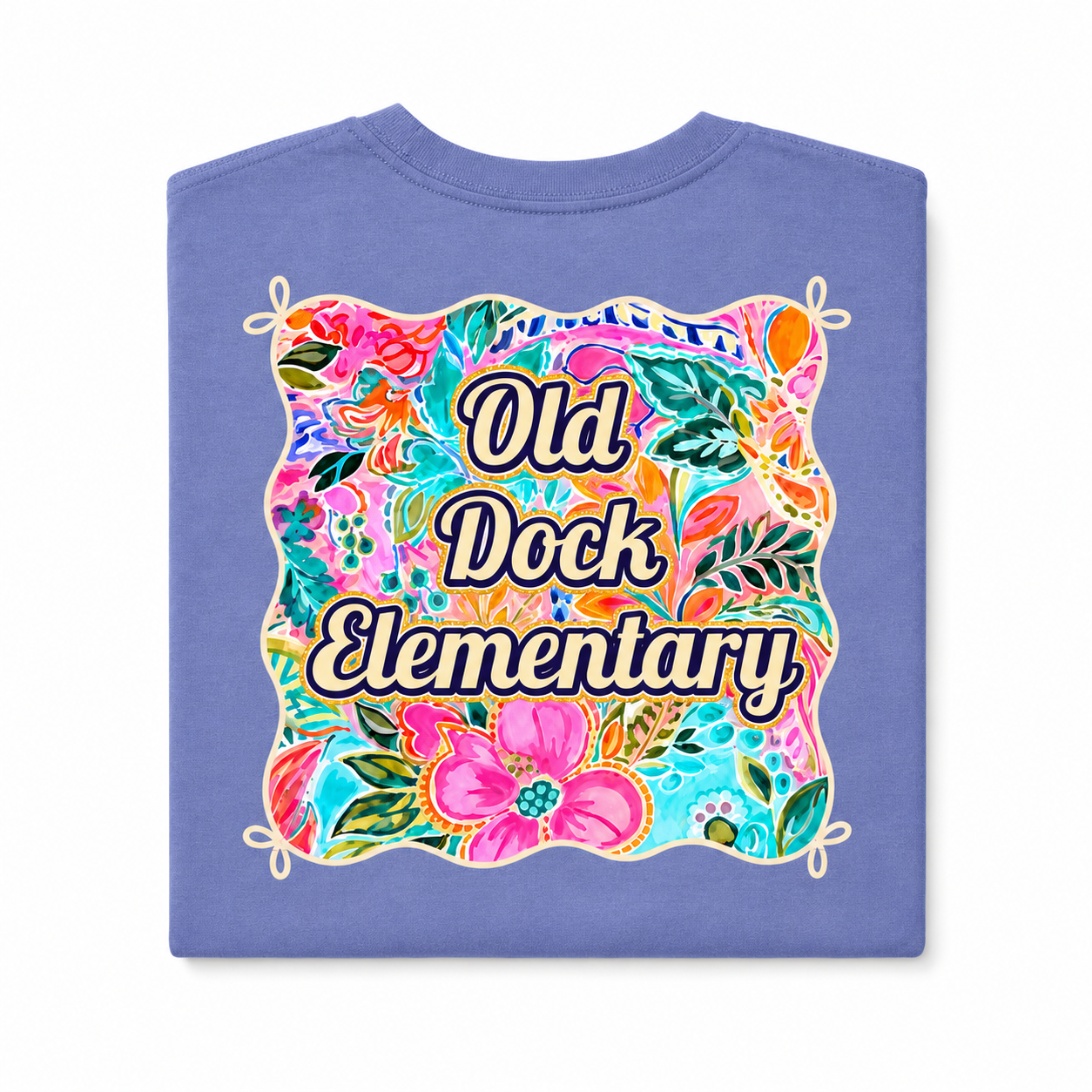 Youth - Old Dock Elementary Colorful Floral School Spirit Shirt – Lavender