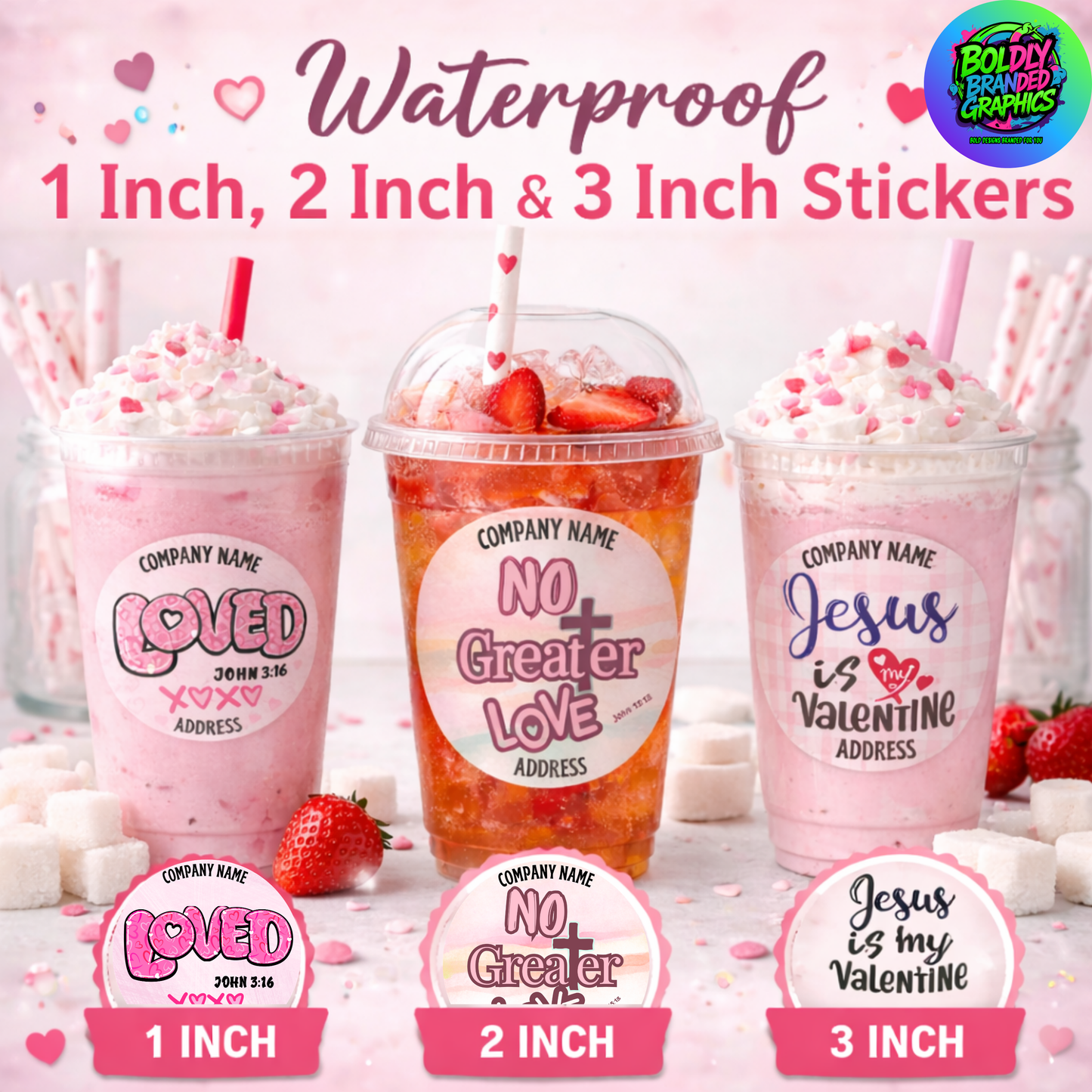 Custom Christian Valentine’s Day Waterproof Vinyl Stickers – Set of 8